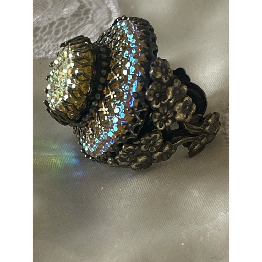 Sweet Romance Opulent Adjustable Ring Sparkling Rhinestones Flowers NWT